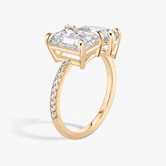 Toi et Moi Pavé Emerald Pear Lab Grown Diamond Ring