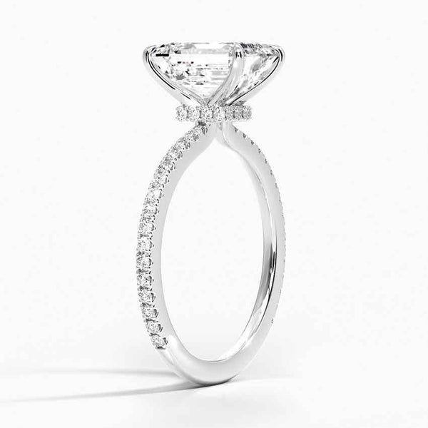 Hidden Halo Pavé Emerald Lab Diamond Engagement Ring