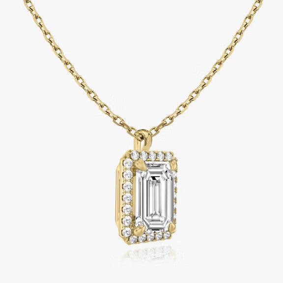 Vertical Halo Emerald Lab Diamond Pendant