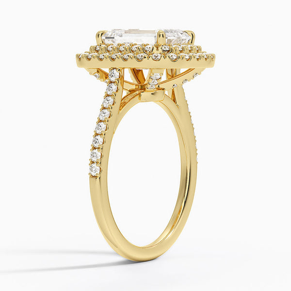 Double Halo Emerald Lab Grown Diamond Engagement Ring
