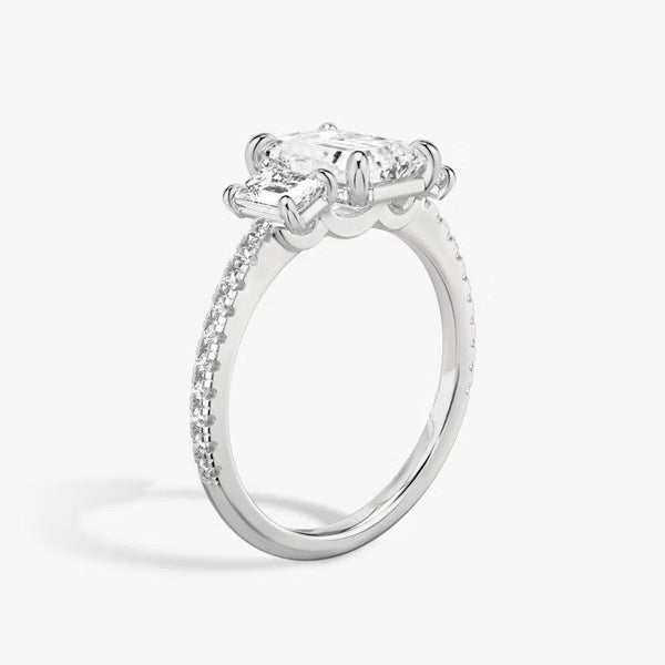 Three Stone Emerald Pavé Lab Diamond Engagement Ring