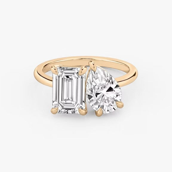 Toi et Moi Emerald Pear Lab Grown Diamond Ring