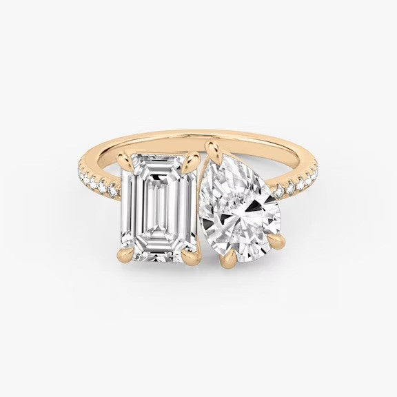Toi et Moi Pavé Emerald Pear Lab Grown Diamond Ring