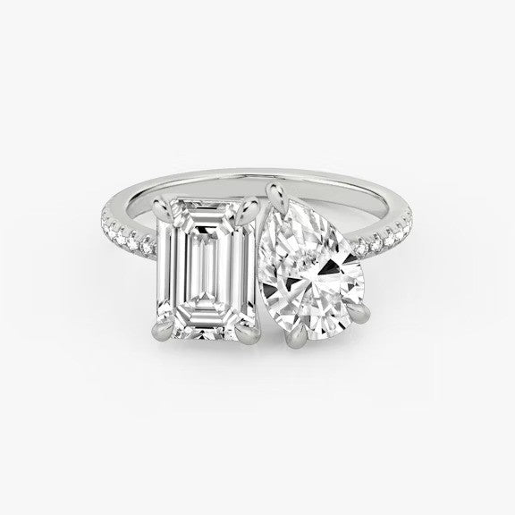 Toi et Moi Pavé Emerald Pear Lab Grown Diamond Ring