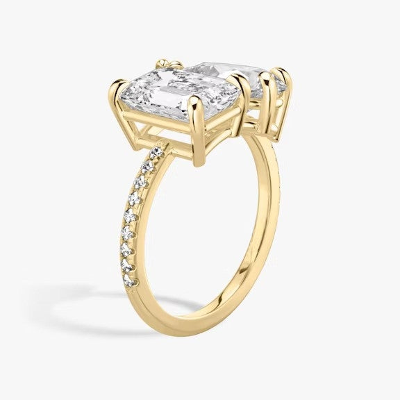 Toi et Moi Pavé Emerald Pear Lab Grown Diamond Ring