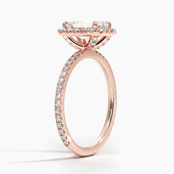 Sunflower Halo Pavé Emerald Lab Diamond Engagement Ring