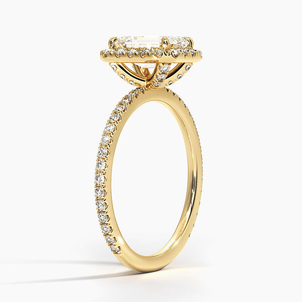 Sunflower Halo Pavé Emerald Lab Diamond Engagement Ring