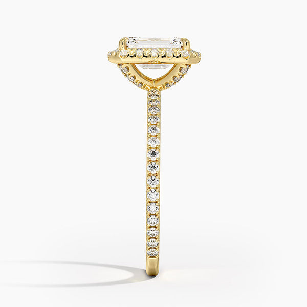 Sunflower Halo Pavé Emerald Lab Diamond Engagement Ring