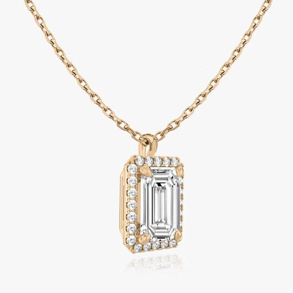 Vertical Halo Emerald Lab Diamond Pendant