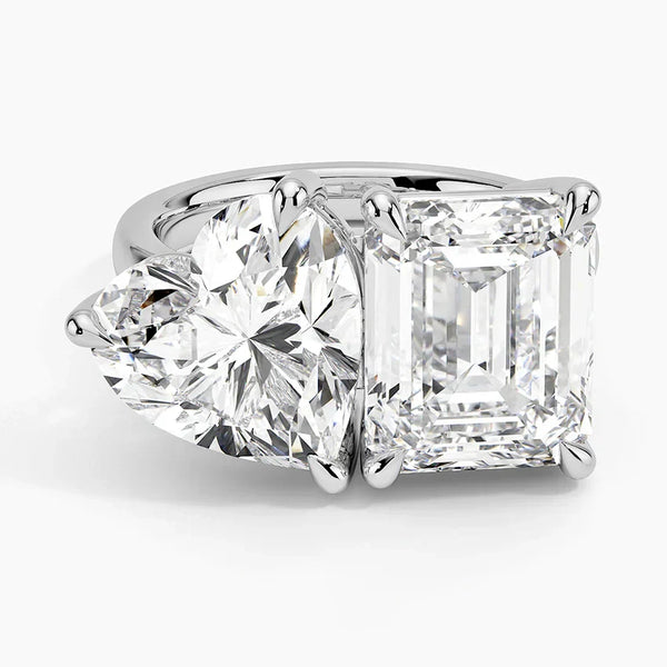Toi et Moi Heart Emerald Lab Diamond Ring