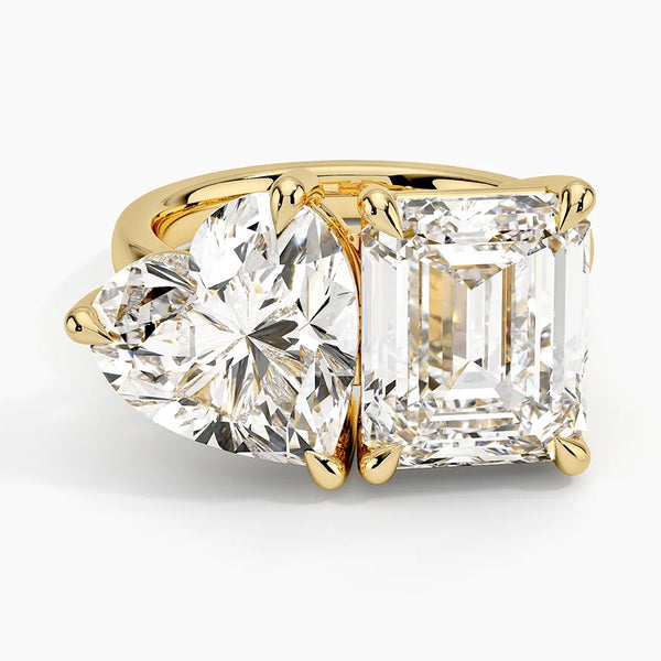 Toi et Moi Heart Emerald Lab Diamond Ring