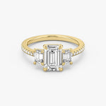 Three Stone Emerald Pavé Lab Diamond Engagement Ring
