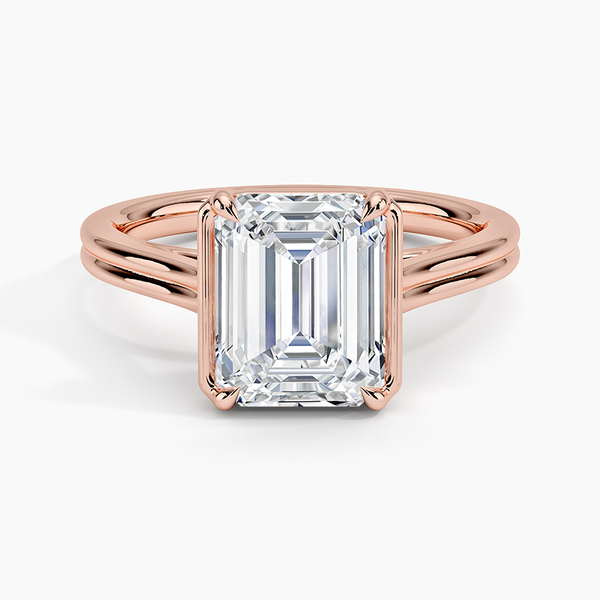 Half Bezel Emerald Lab grown Diamond Engagement Ring