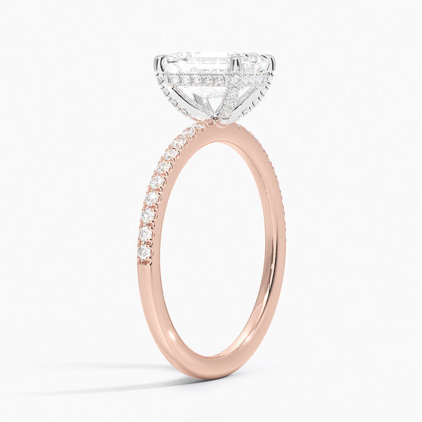Two Tone Pavé Emerald Lab Grown Diamond Engagement Ring
