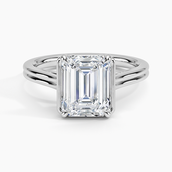 Half Bezel Emerald Lab grown Diamond Engagement Ring