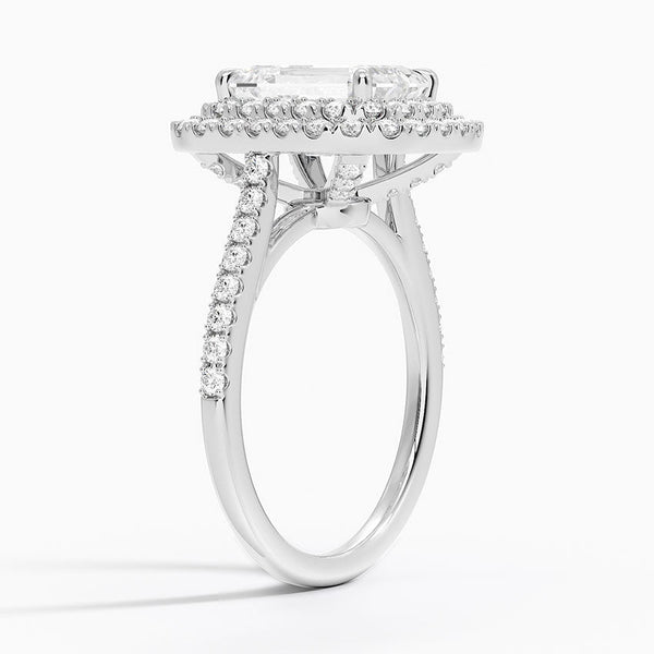 Double Halo Emerald Lab Grown Diamond Engagement Ring