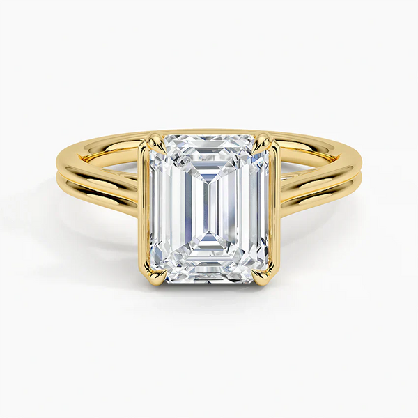 Half Bezel Emerald Lab grown Diamond Engagement Ring